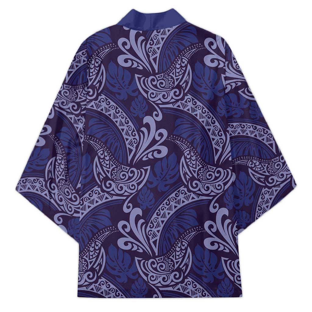Deep Blue Monstera Kimono Polynesian Tribal Pattern LT01 - Polynesian Pride