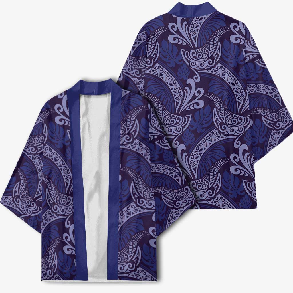 Deep Blue Monstera Kimono Polynesian Tribal Pattern LT01 - Polynesian Pride