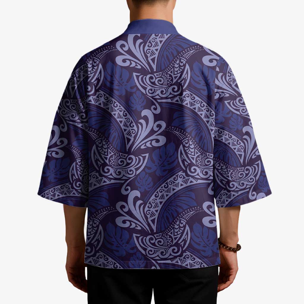 Deep Blue Monstera Kimono Polynesian Tribal Pattern LT01 - Polynesian Pride