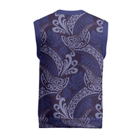 Deep Blue Monstera Christmas Knitted V-Neck Vest Polynesian Tribal Pattern LT01 - Polynesian Pride