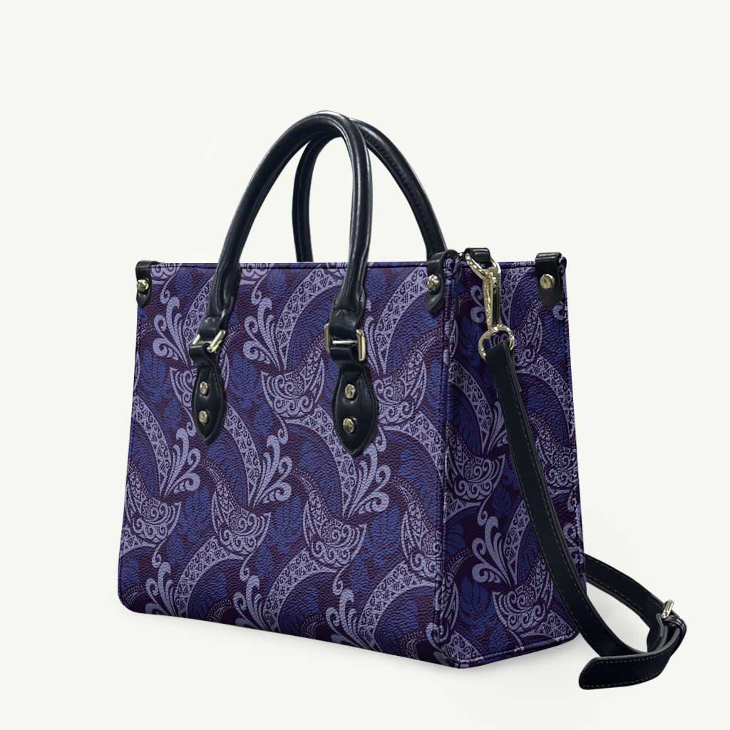 Deep Blue Monstera Leather Bag Polynesian Tribal Pattern - Polynesian Pride