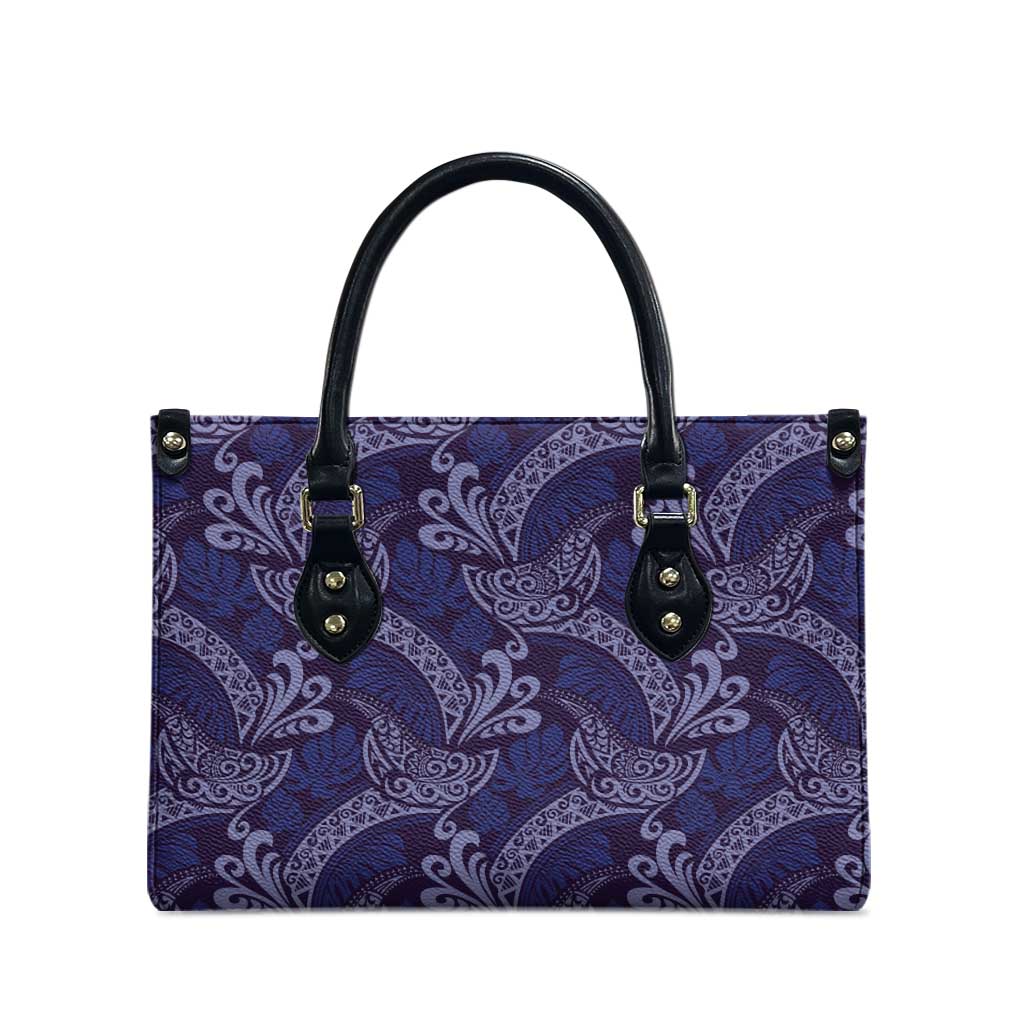 Deep Blue Monstera Leather Bag Polynesian Tribal Pattern - Polynesian Pride