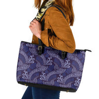 Deep Blue Monstera Leather Tote Bag Polynesian Tribal Pattern - Polynesian Pride