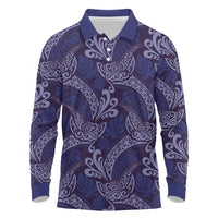 Deep Blue Monstera Long Sleeve Polo Shirt Polynesian Tribal Pattern LT01 Blue - Polynesian Pride