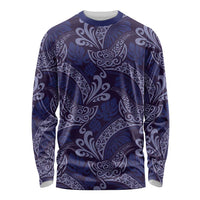 Deep Blue Monstera Long Sleeve Shirt Polynesian Tribal Pattern LT01 Unisex Blue - Polynesian Pride