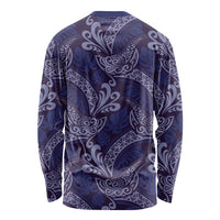 Deep Blue Monstera Long Sleeve Shirt Polynesian Tribal Pattern LT01 - Polynesian Pride