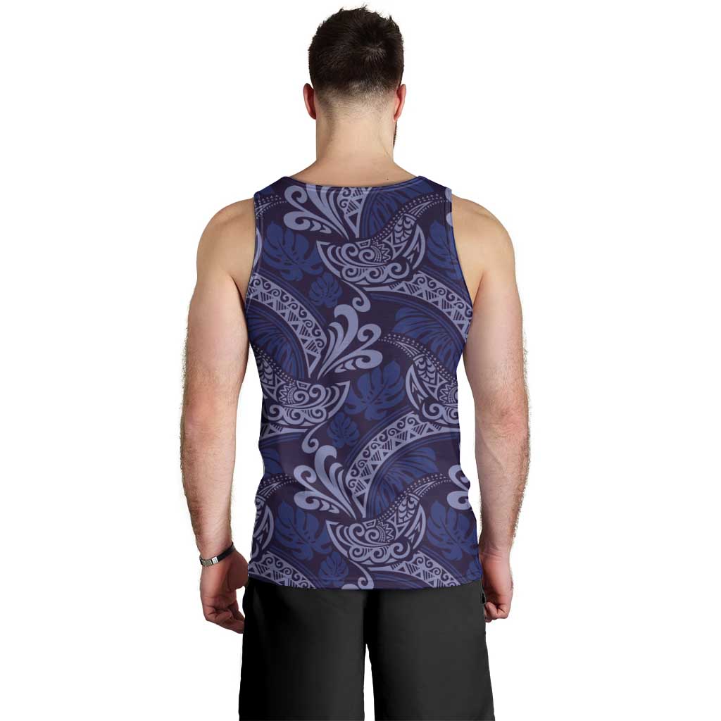 Deep Blue Monstera Men Tank Top Polynesian Tribal Pattern LT01 - Polynesian Pride