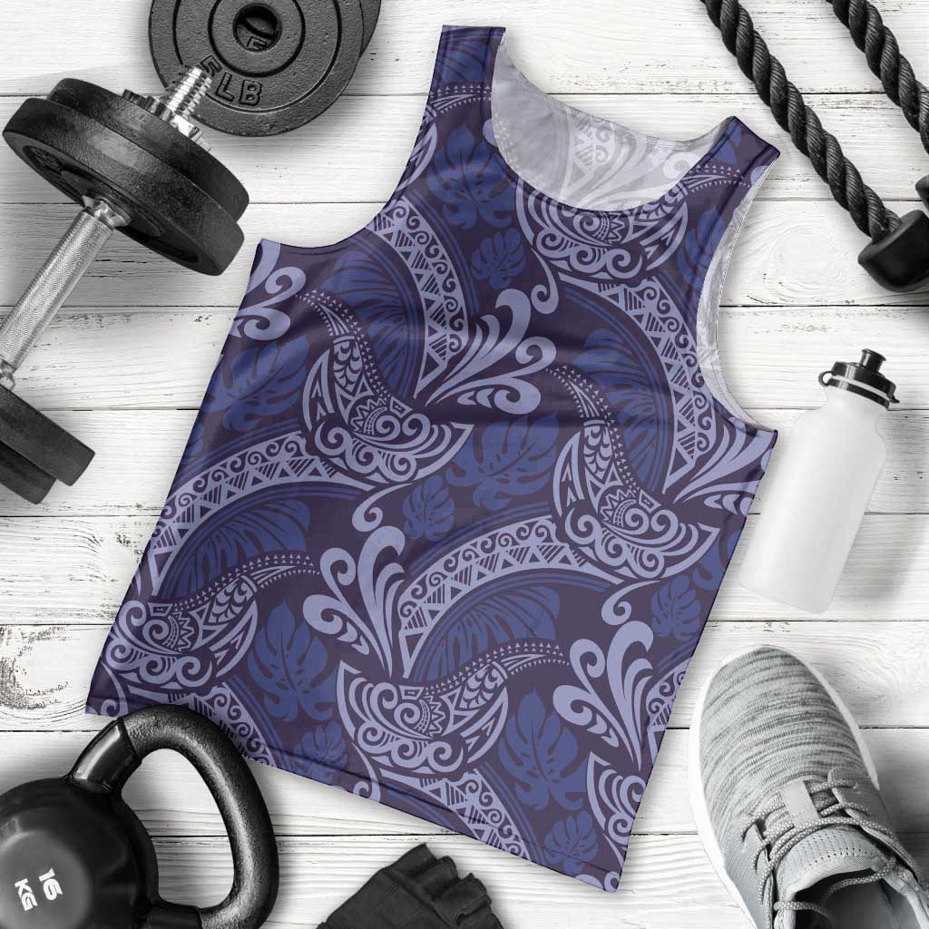 Deep Blue Monstera Men Tank Top Polynesian Tribal Pattern LT01 - Polynesian Pride