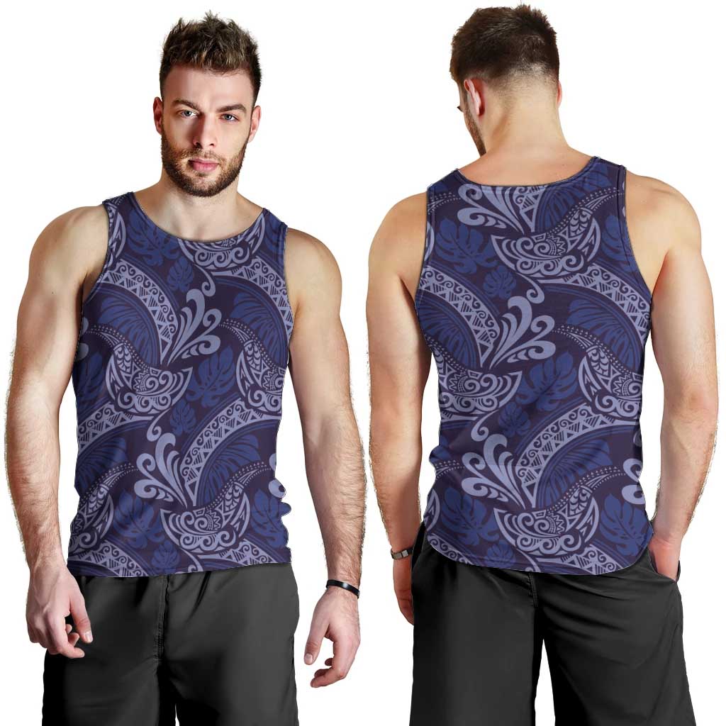 Deep Blue Monstera Men Tank Top Polynesian Tribal Pattern LT01 - Polynesian Pride