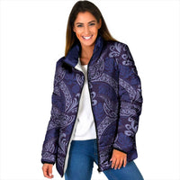 Deep Blue Monstera Padded Jacket Polynesian Tribal Pattern LT01 Women Blue - Polynesian Pride