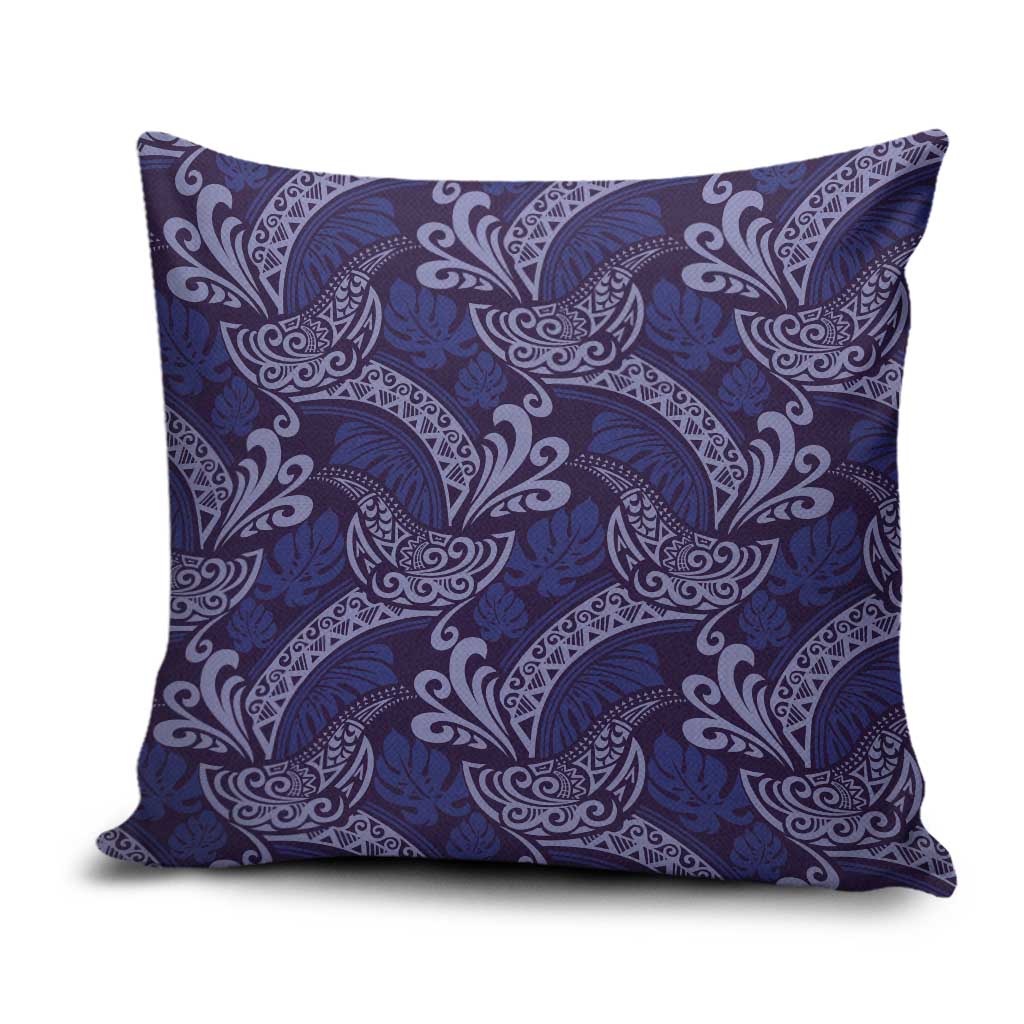 Deep Blue Monstera Pillow Cover Polynesian Tribal Pattern - Polynesian Pride