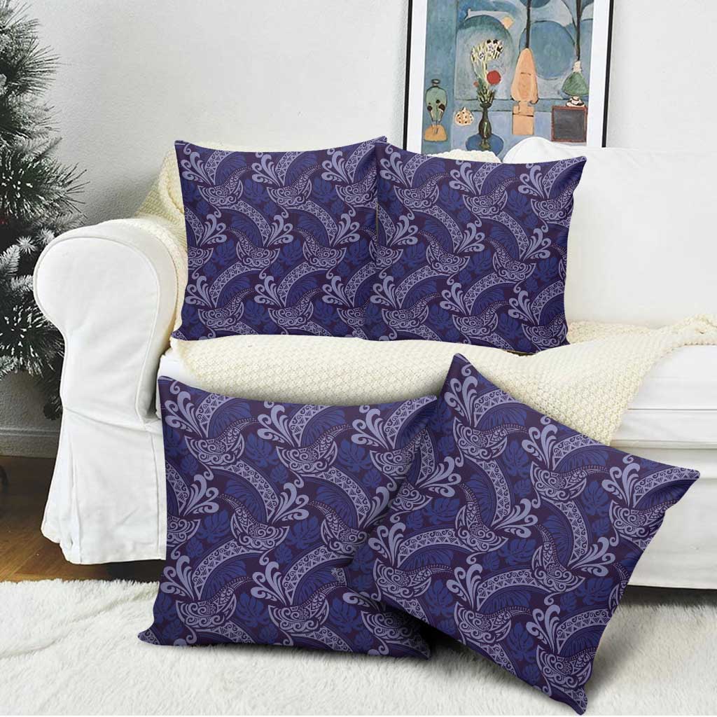 Deep Blue Monstera Pillow Cover Polynesian Tribal Pattern - Polynesian Pride