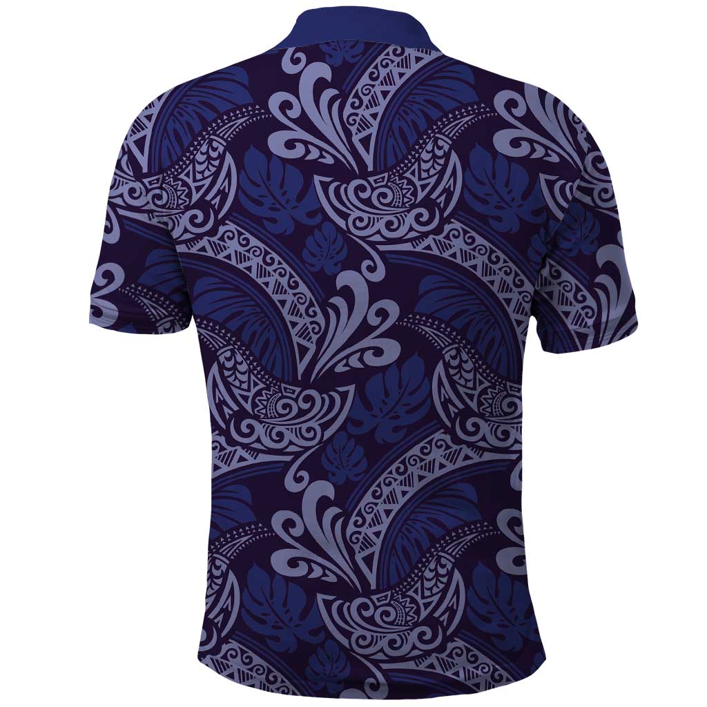 Deep Blue Monstera Polo Shirt Polynesian Tribal Pattern LT01 - Polynesian Pride