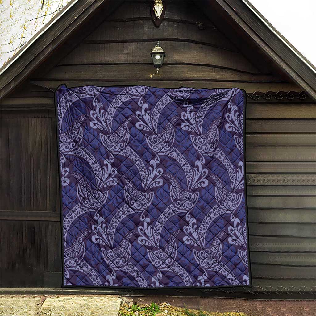 Deep Blue Monstera Quilt Polynesian Tribal Pattern - Polynesian Pride