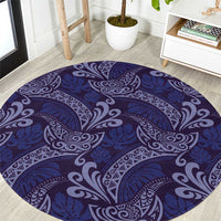 Deep Blue Monstera Round Carpet Polynesian Tribal Pattern - Polynesian Pride