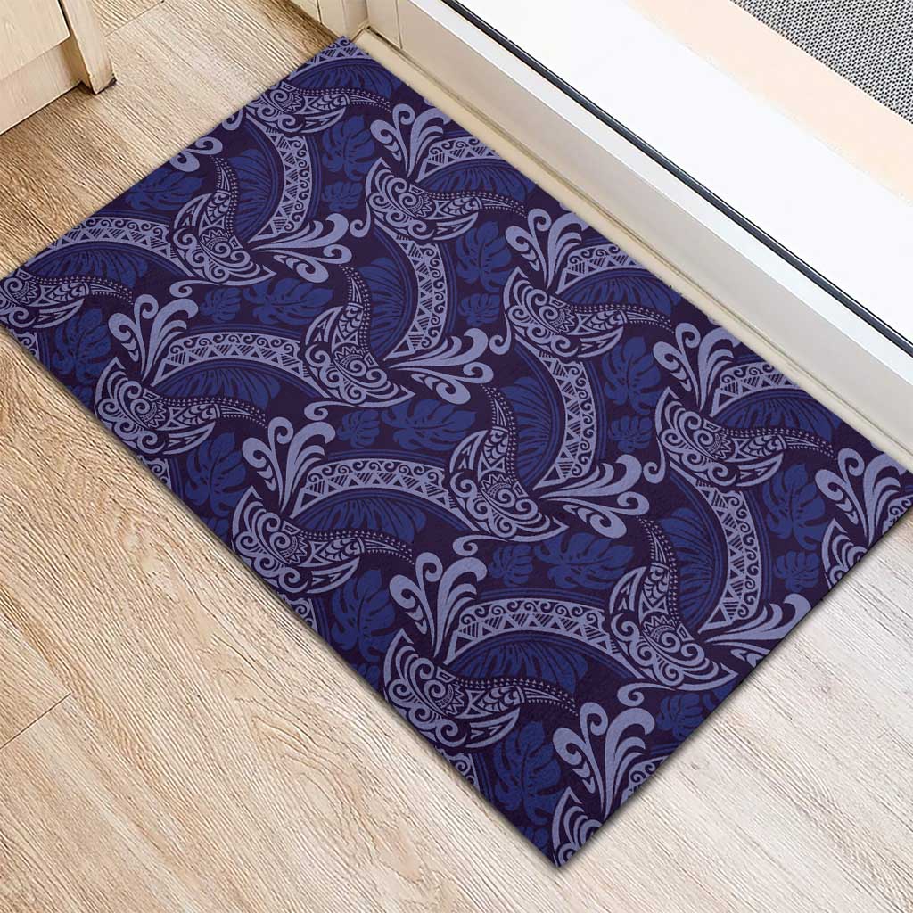Deep Blue Monstera Rubber Doormat Polynesian Tribal Pattern LT01 - Polynesian Pride