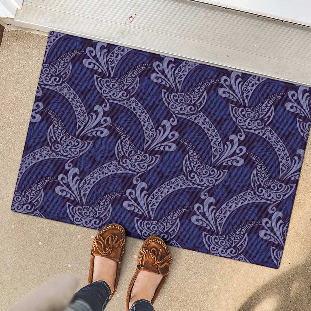Deep Blue Monstera Rubber Doormat Polynesian Tribal Pattern LT01 - Polynesian Pride