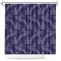 Deep Blue Monstera Shower Curtain Polynesian Tribal Pattern - Polynesian Pride