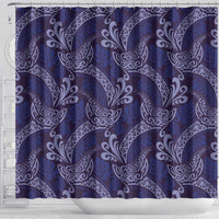 Deep Blue Monstera Shower Curtain Polynesian Tribal Pattern - Polynesian Pride