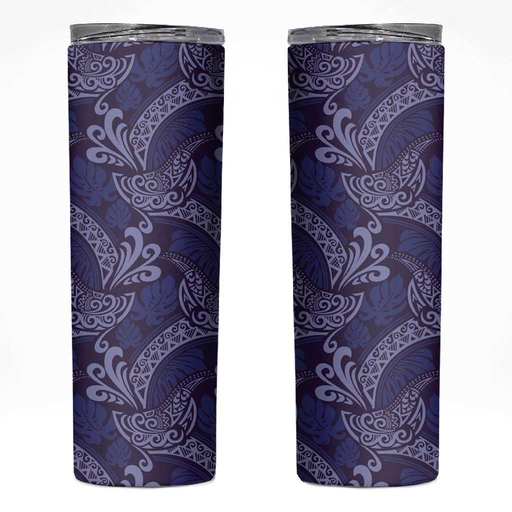 Deep Blue Monstera Skinny Tumbler Polynesian Tribal Pattern LT01 Blue - Polynesian Pride