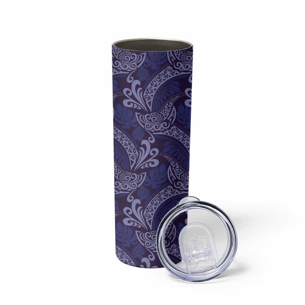 Deep Blue Monstera Skinny Tumbler Polynesian Tribal Pattern LT01 - Polynesian Pride