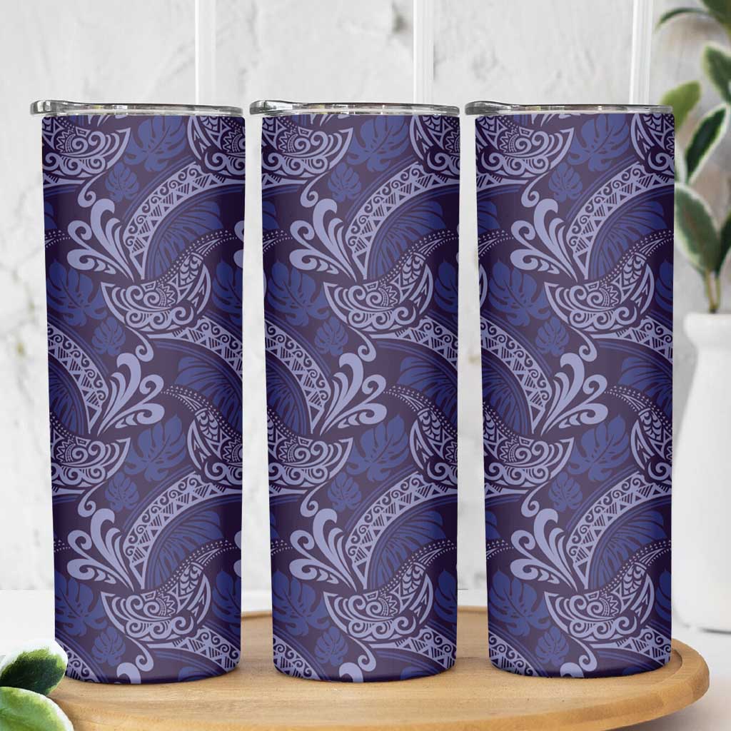 Deep Blue Monstera Skinny Tumbler Polynesian Tribal Pattern LT01 - Polynesian Pride