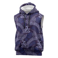 Deep Blue Monstera Sleeveless Hoodie Polynesian Tribal Pattern LT01 Blue - Polynesian Pride