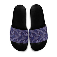 Deep Blue Monstera Slide Sandals Polynesian Tribal Pattern - Polynesian Pride
