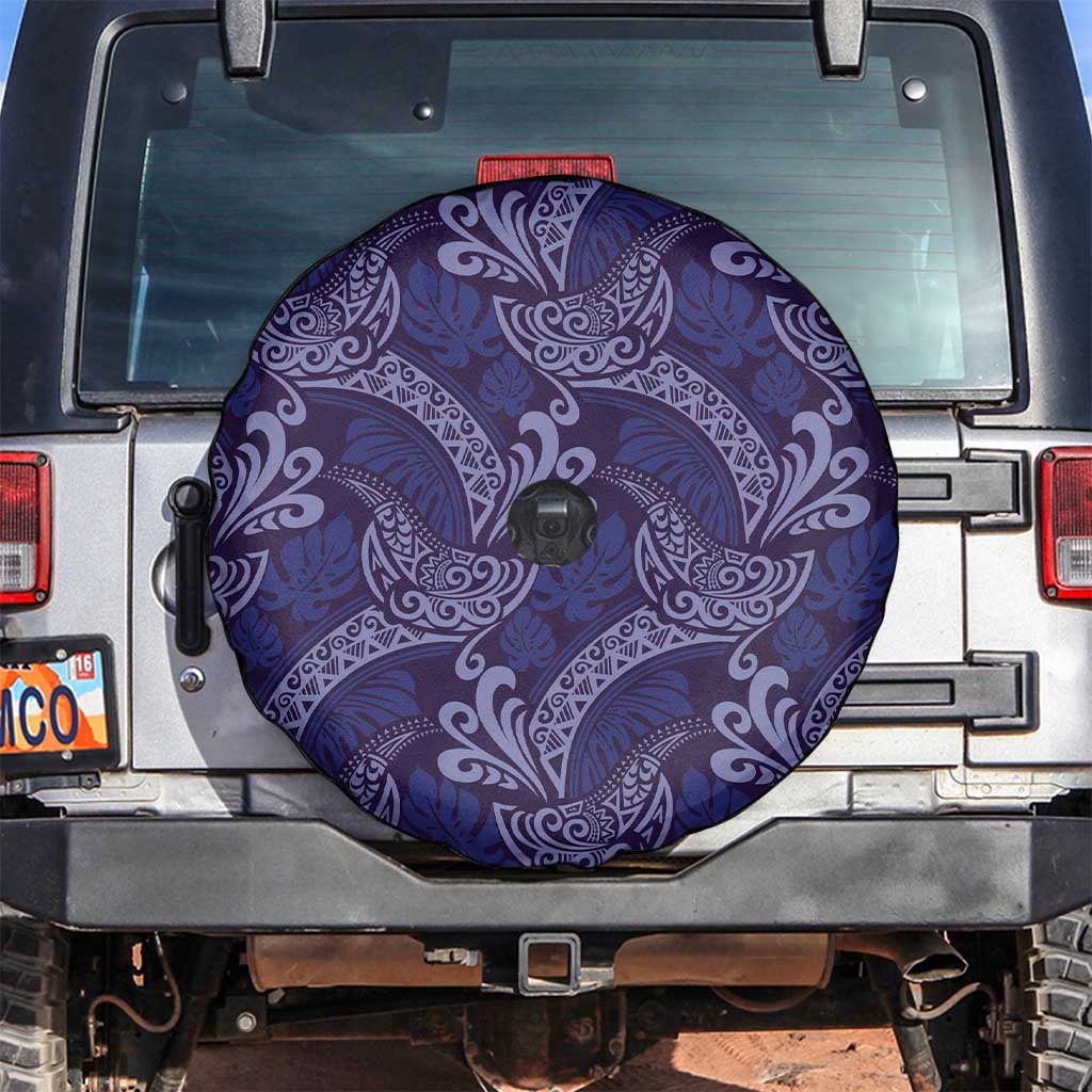 Deep Blue Monstera Spare Tire Cover Polynesian Tribal Pattern - Polynesian Pride