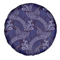 Deep Blue Monstera Spare Tire Cover Polynesian Tribal Pattern - Polynesian Pride