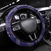 Deep Blue Monstera Steering Wheel Cover Polynesian Tribal Pattern LT01 Universal Fit Blue - Polynesian Pride