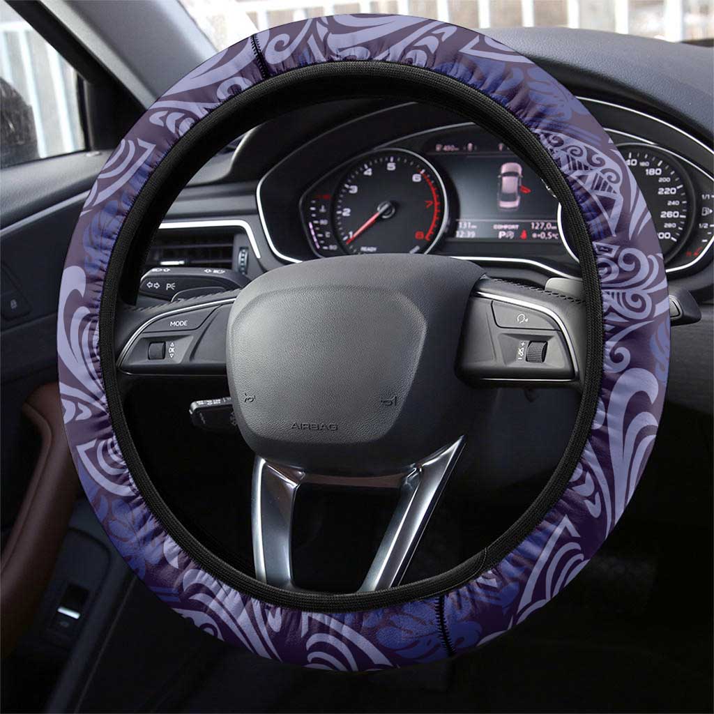 Deep Blue Monstera Steering Wheel Cover Polynesian Tribal Pattern LT01 - Polynesian Pride