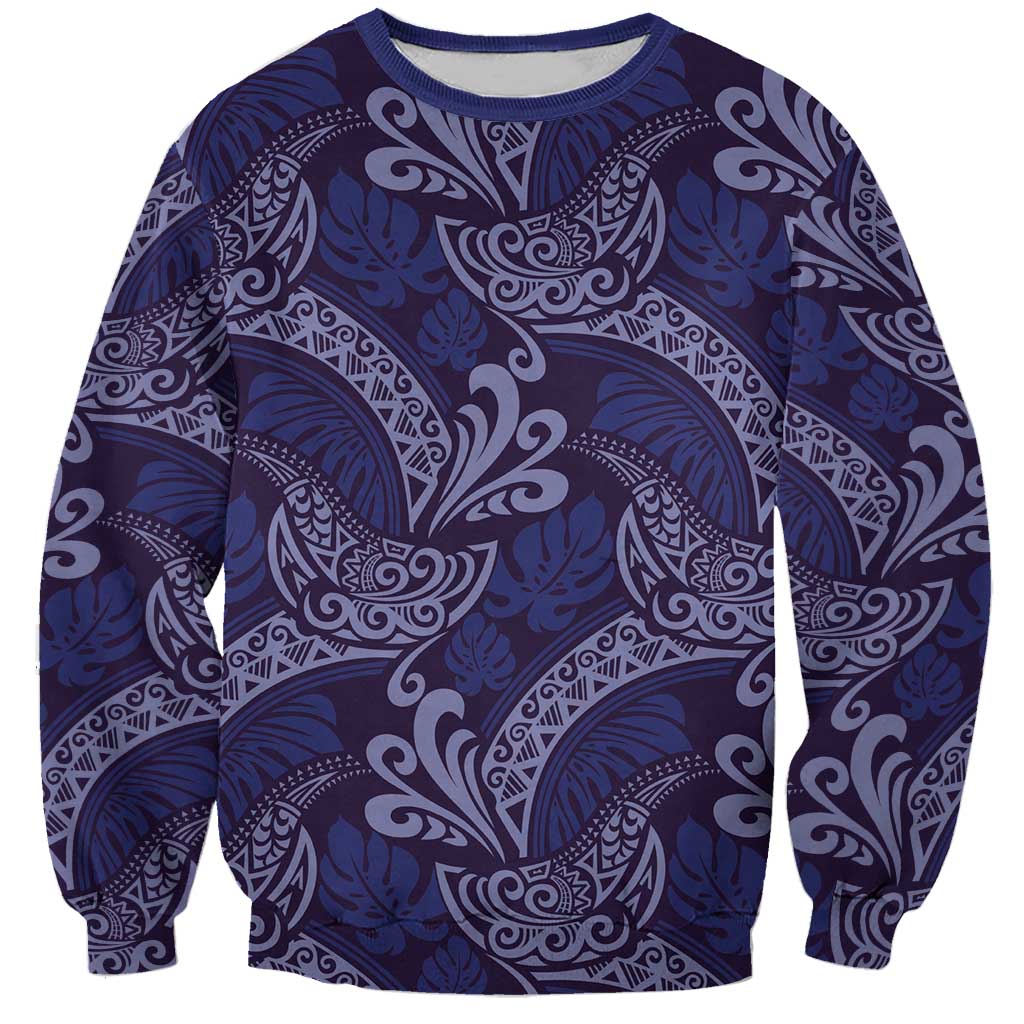 Deep Blue Monstera Sweatshirt Polynesian Tribal Pattern LT01 Unisex Blue - Polynesian Pride