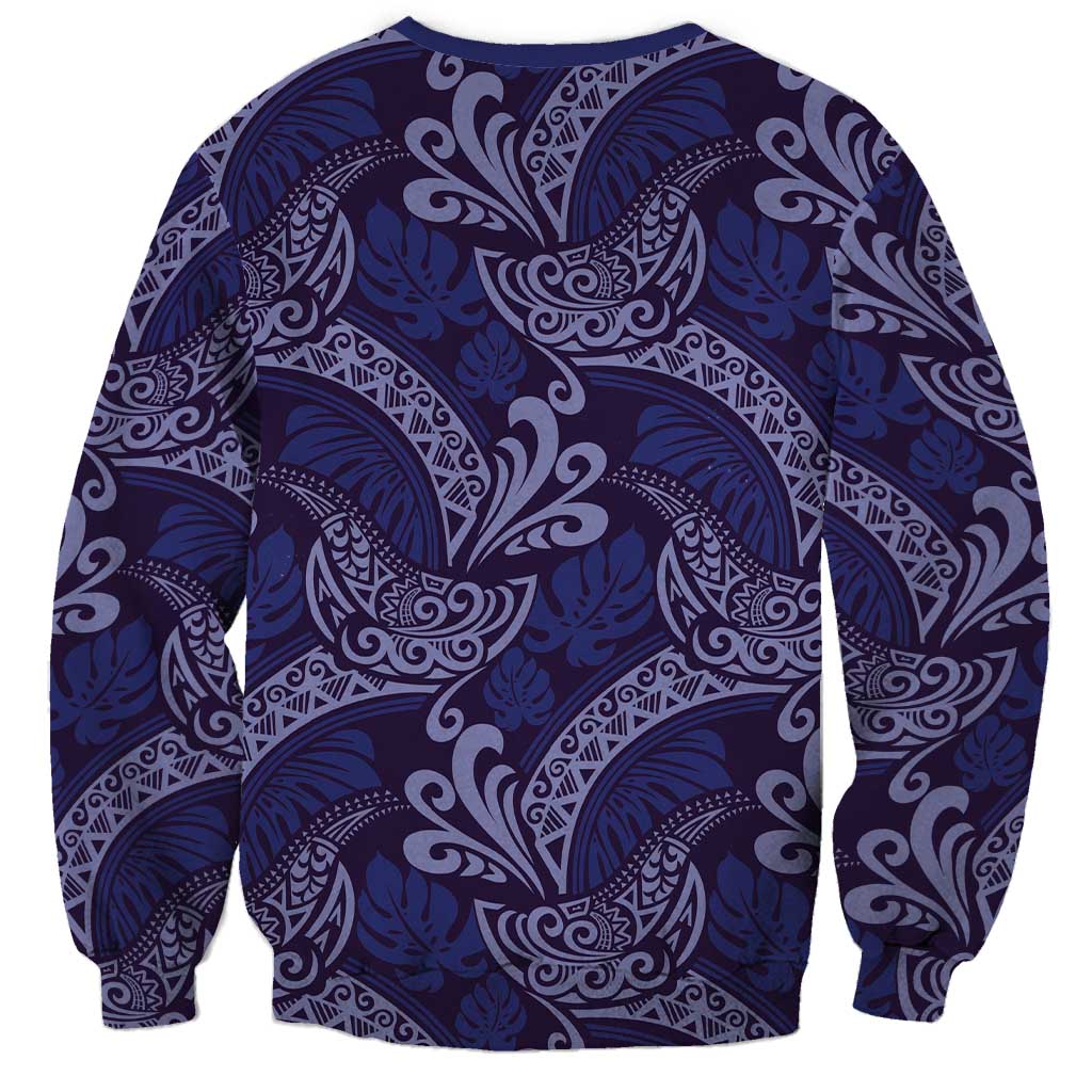 Deep Blue Monstera Sweatshirt Polynesian Tribal Pattern LT01 - Polynesian Pride