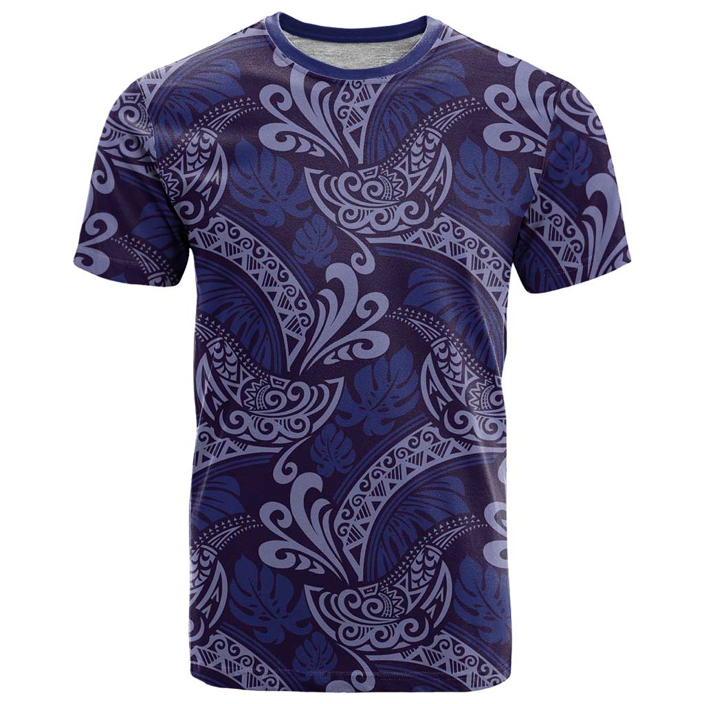 Deep Blue Monstera T Shirt Polynesian Tribal Pattern LT01 Blue - Polynesian Pride