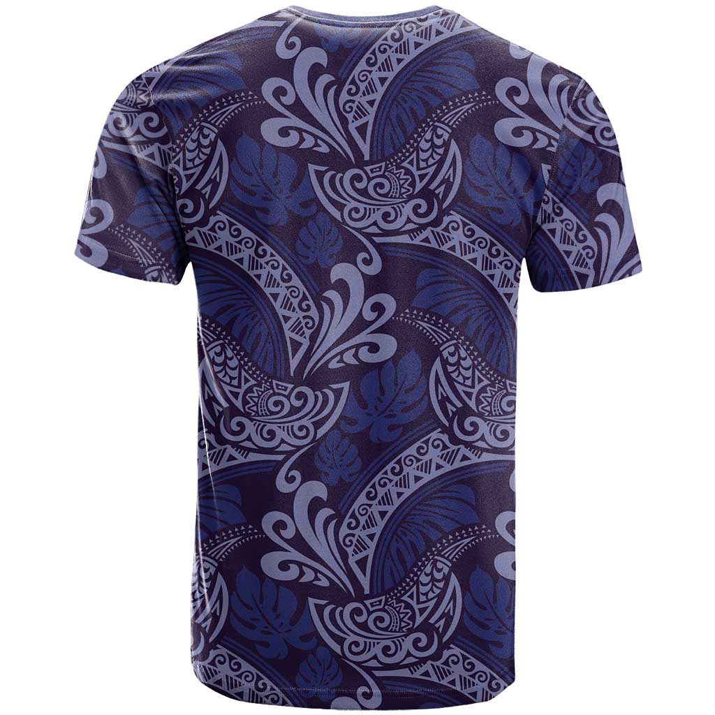 Deep Blue Monstera T Shirt Polynesian Tribal Pattern LT01 - Polynesian Pride