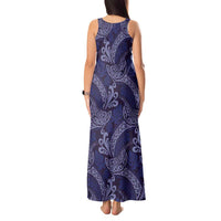 Deep Blue Monstera Tank Maxi Dress Polynesian Tribal Pattern LT01 - Polynesian Pride