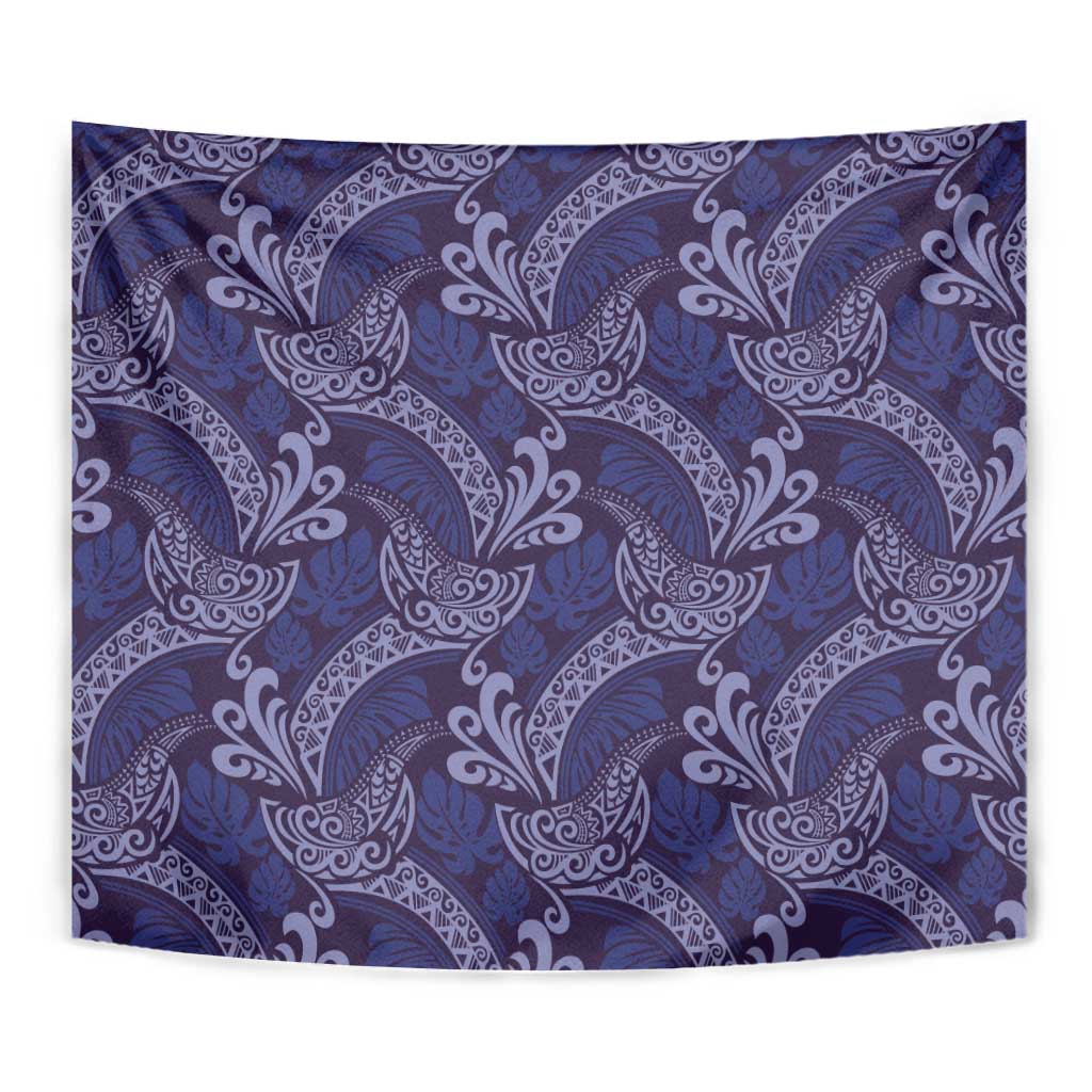 Deep Blue Monstera Tapestry Polynesian Tribal Pattern - Polynesian Pride