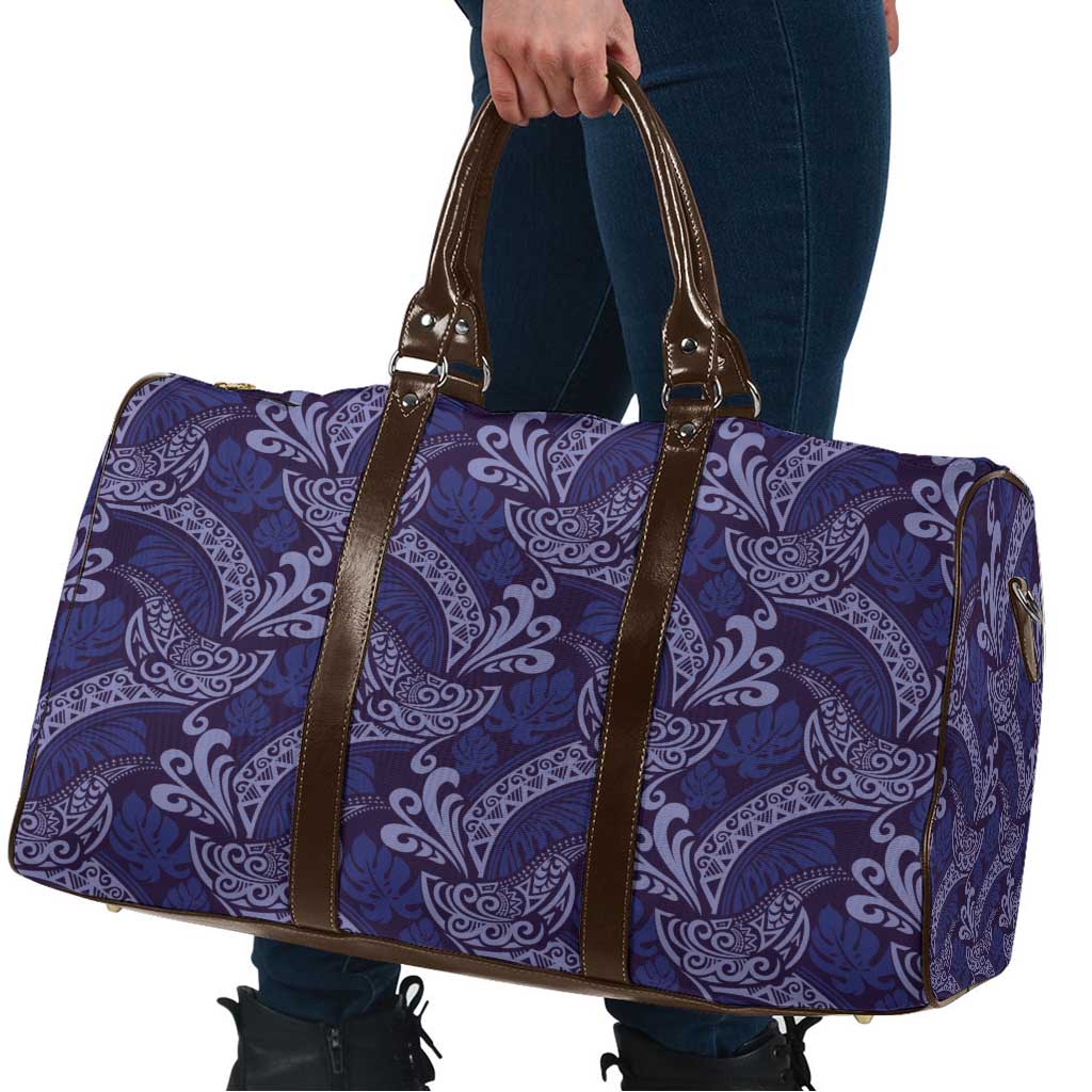 Deep Blue Monstera Travel Bag Polynesian Tribal Pattern - Polynesian Pride