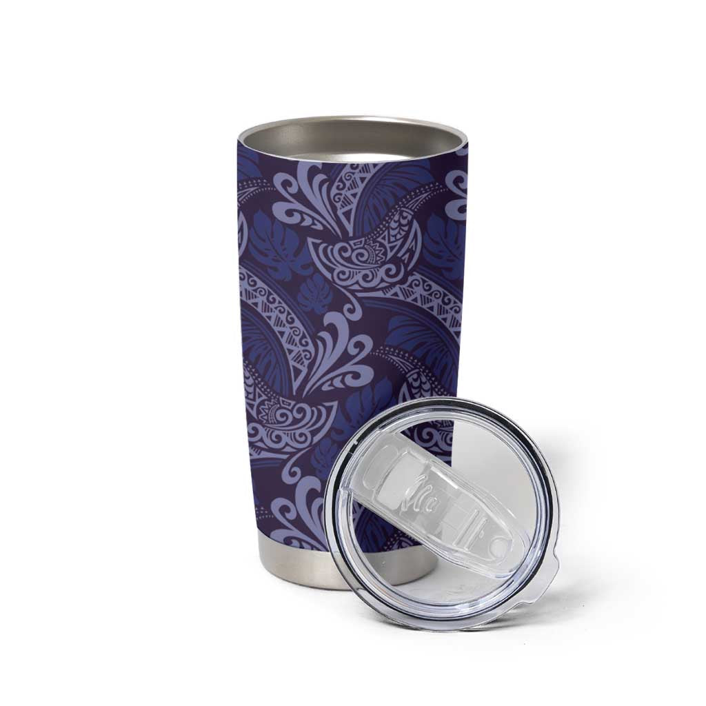 Deep Blue Monstera Tumbler Cup Polynesian Tribal Pattern LT01 - Polynesian Pride
