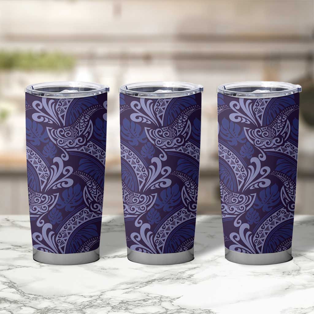 Deep Blue Monstera Tumbler Cup Polynesian Tribal Pattern LT01 - Polynesian Pride
