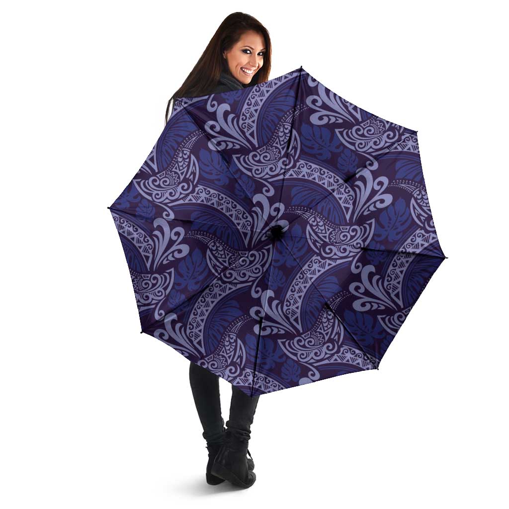 Deep Blue Monstera Umbrella Polynesian Tribal Pattern LT01 - Polynesian Pride
