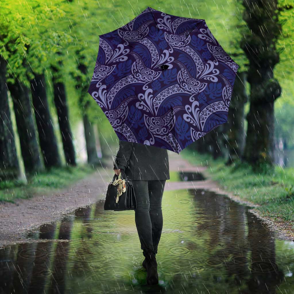 Deep Blue Monstera Umbrella Polynesian Tribal Pattern LT01 - Polynesian Pride