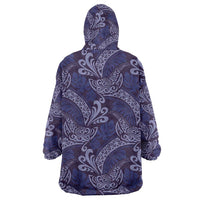 Deep Blue Monstera Wearable Blanket Hoodie Polynesian Tribal Pattern LT01 - Polynesian Pride