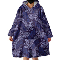 Deep Blue Monstera Wearable Blanket Hoodie Polynesian Tribal Pattern LT01 - Polynesian Pride