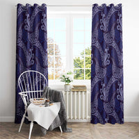 Deep Blue Monstera Window Curtain Polynesian Tribal Pattern - Polynesian Pride
