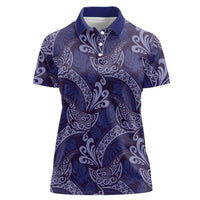 Deep Blue Monstera Women Polo Shirt Polynesian Tribal Pattern LT01 Female Blue - Polynesian Pride