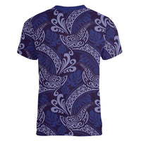 Deep Blue Monstera Women V-Neck T-Shirt Polynesian Tribal Pattern LT01 - Polynesian Pride