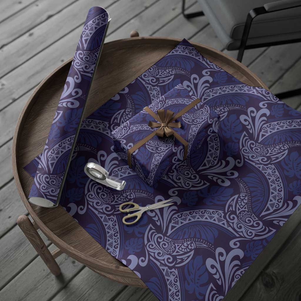 Deep Blue Monstera Wrapping Paper Polynesian Tribal Pattern LT01 - Polynesian Pride