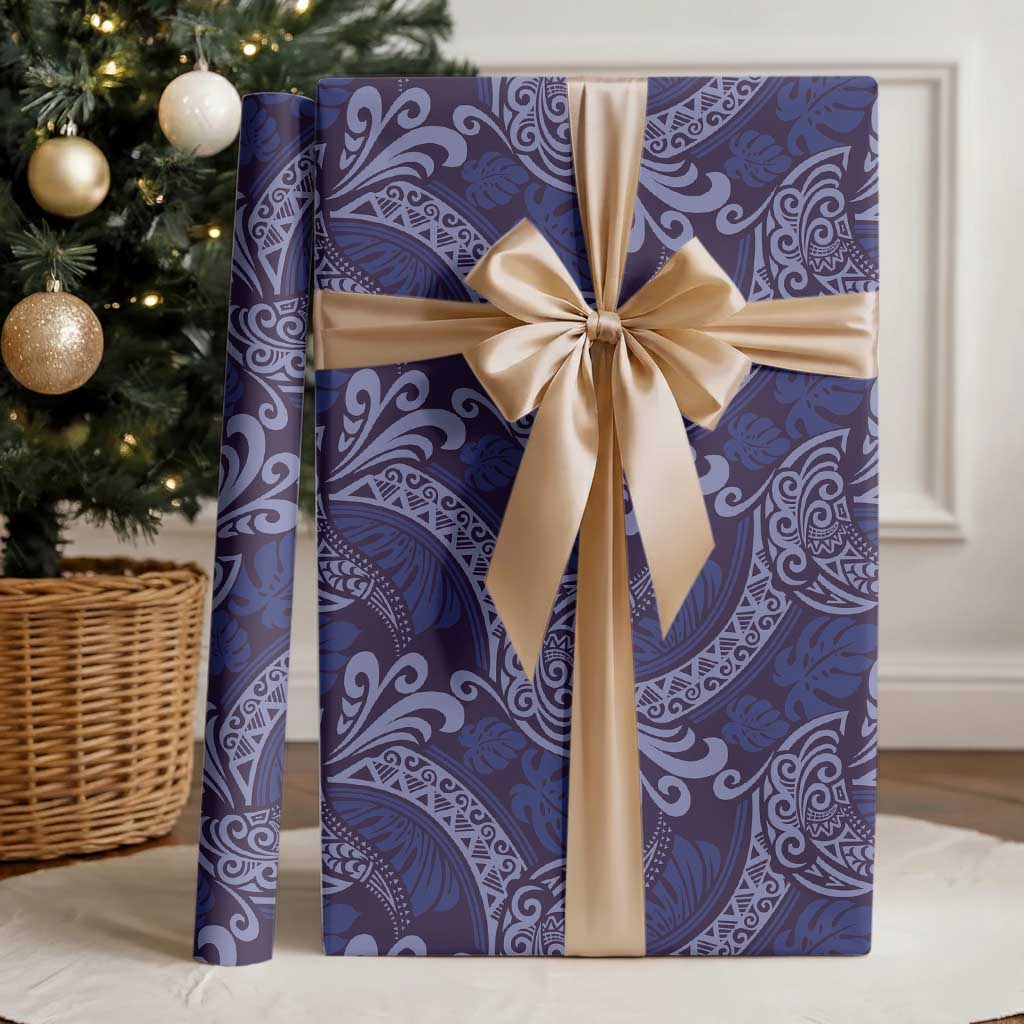 Deep Blue Monstera Wrapping Paper Polynesian Tribal Pattern LT01 - Polynesian Pride
